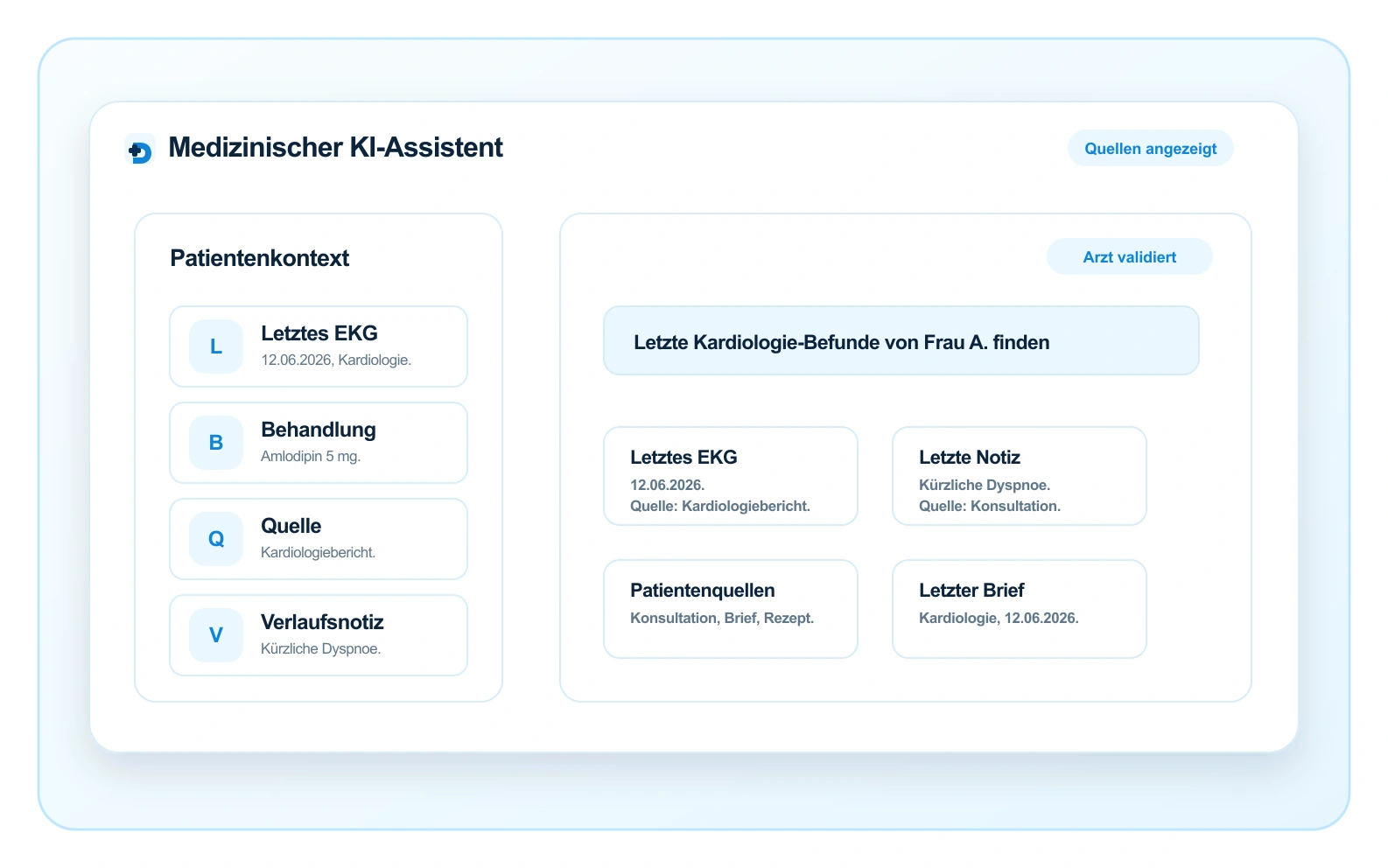 Doctalis Assistent mit Quellen vor Validierung