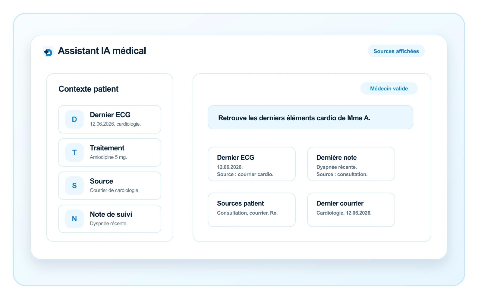 Assistant Doctalis citant ses sources avant validation médicale